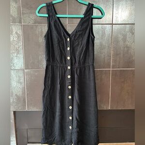 Black Sleeveless Button-Down Linen Dress S